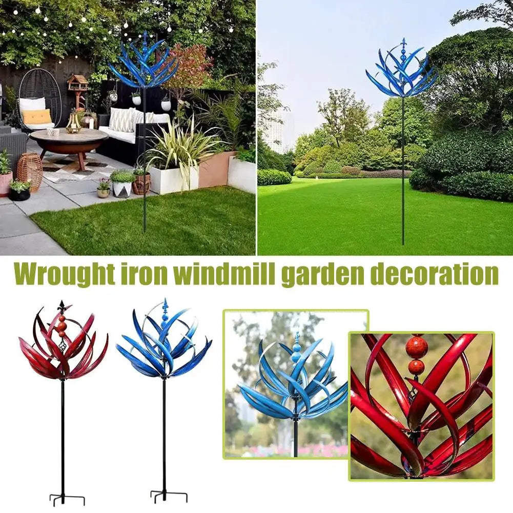 Wind Spinner Metal Windmill 3D Wind Powered Sculpture Lawn Metal Wind Solar Spinners Yard And Garden Decor