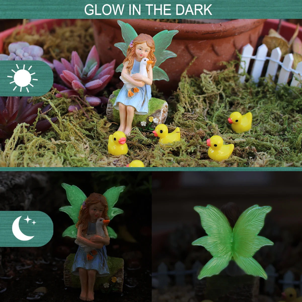 1 set of flower fairy holding duck landscape, outdoor fairy tale mini garden decoration handicraft flower pot accessories, fairy