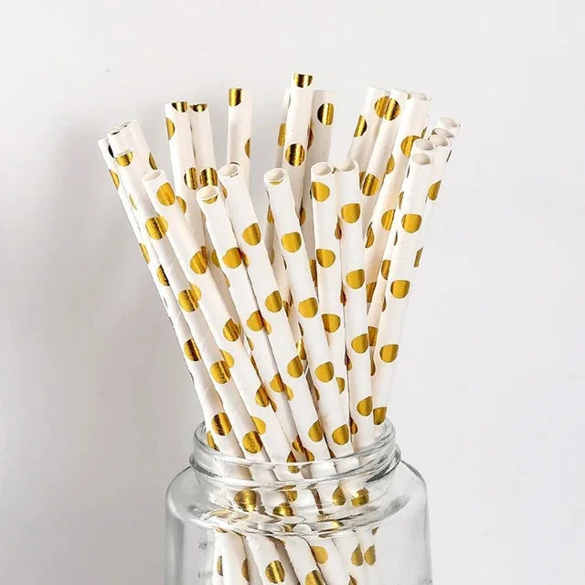 Disposable Paper Plates Gold Party Supplies, Golden Polka Dots Birthday and Baptism Decorations, include Plates and Cups, Napkin