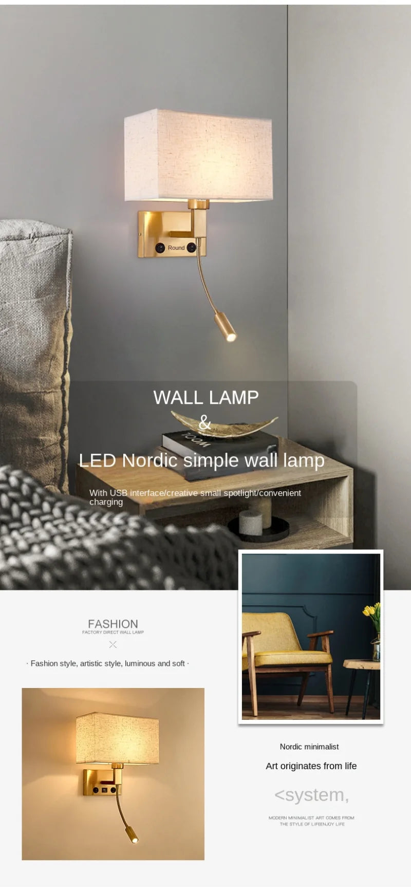Modern Bedroom Bedside Hotel Wall Lamp Decoration Fabric Sconce Lights Reading Lighting Spotlight Simple Cotton Luminaire Indoor