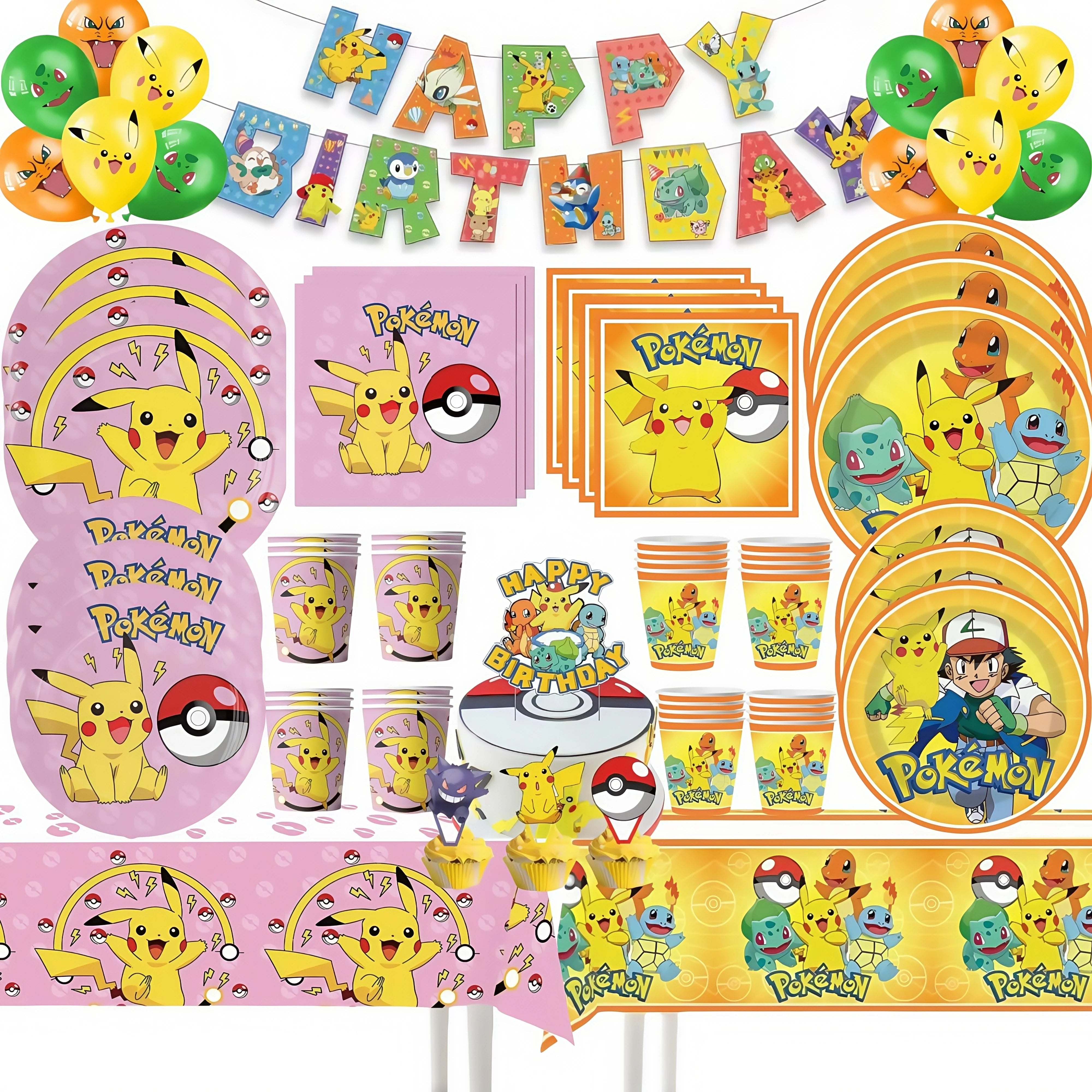 Pokemon Birthday Party Decoration Pikachu Tableware Set Tablecloth Cup Plate Napkin Balloons for Kids Party Supplies Baby Shower