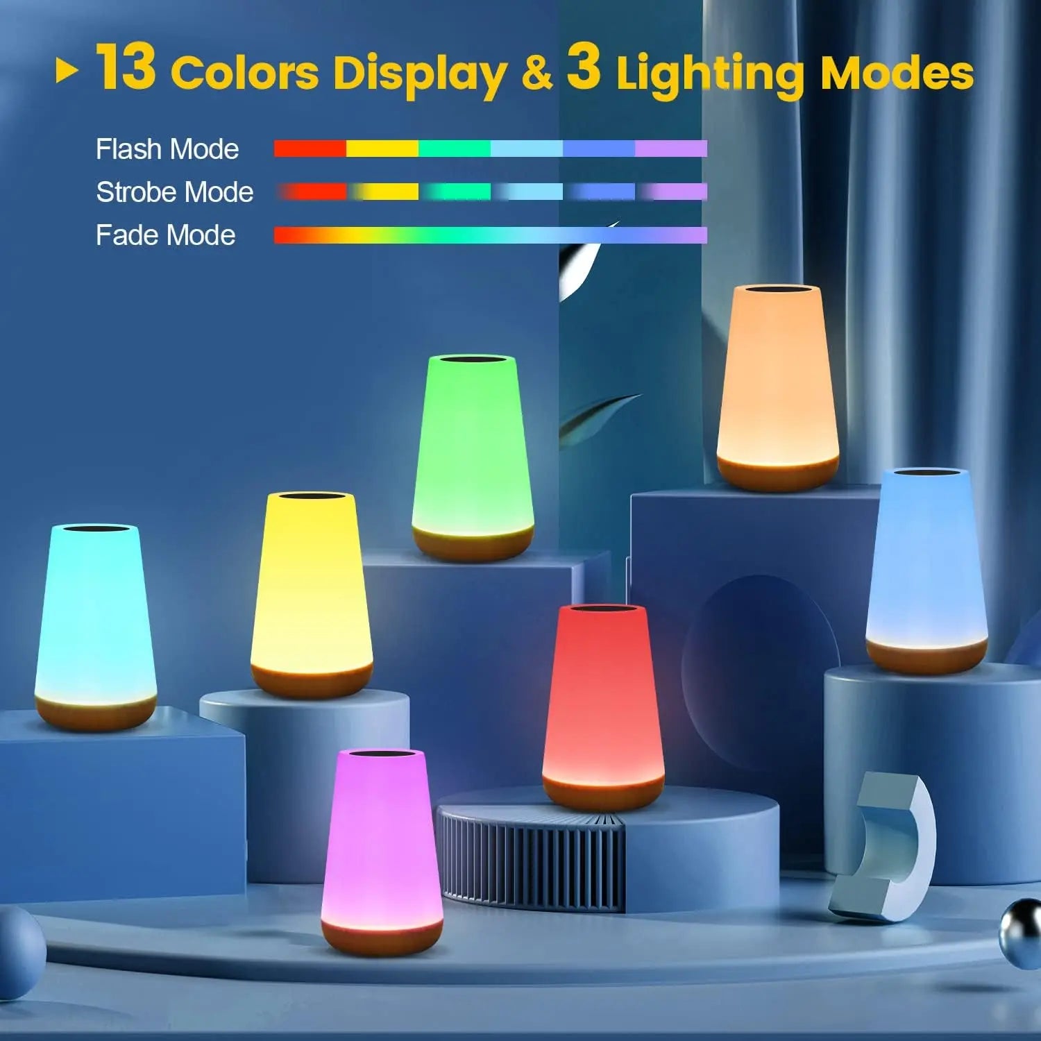 13 Color Changing Night Light Remote Control Touch USB Rechargeable RGB Night Lamp Dimmable Lamp Portable Table Bedside Lamp