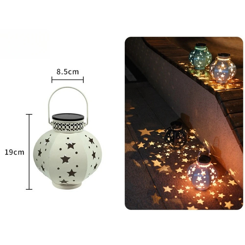 Garden Star Projector Lamp Hanging Solar Lights Outdoor Hanging Solar Lanterns Retro Solar Lamp with Handle Outside Decorations