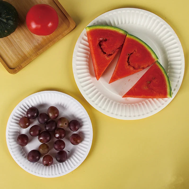 50pcs Paper Plate, Disposable Party Tableware, Bone Spitting Plate, Picnic Plate, Children's Drawing Diy White Cardboard, Decora