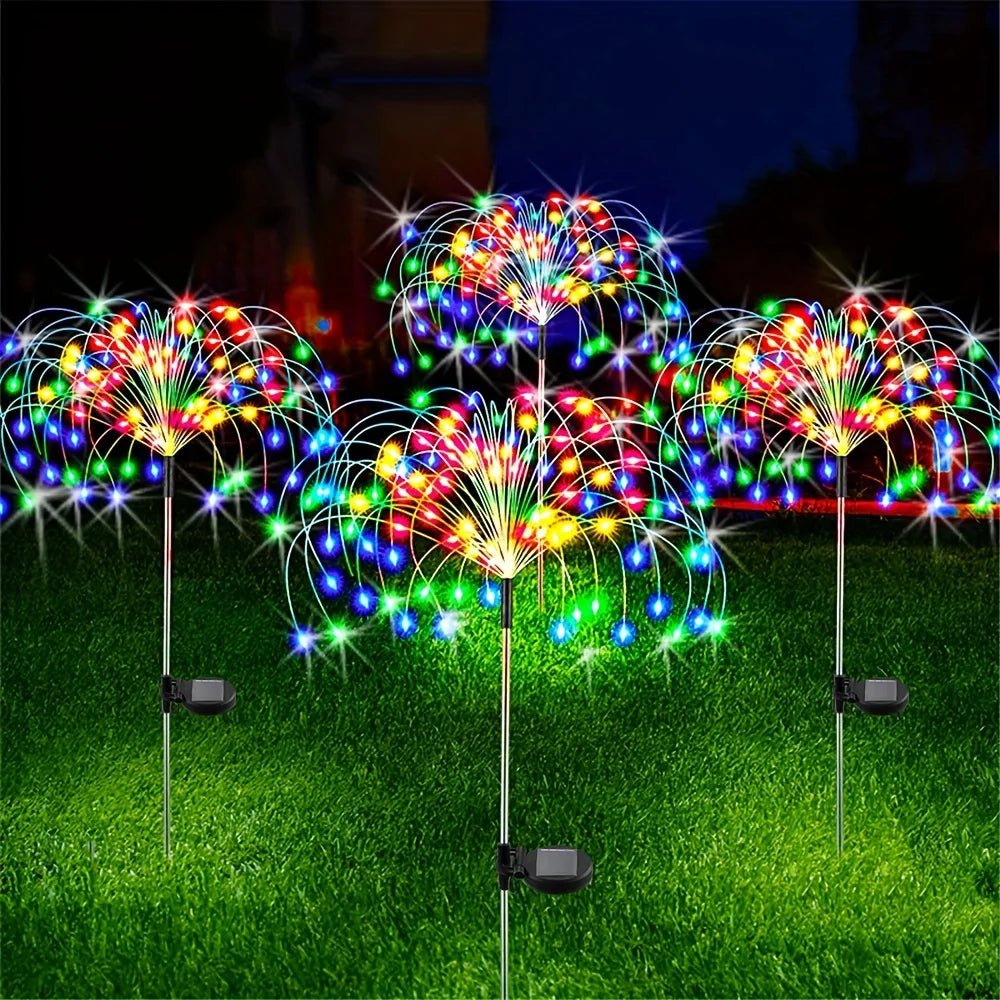 1 Pack Solar Firework Light Outdoor, Waterproof Solar Garden Flower Lights