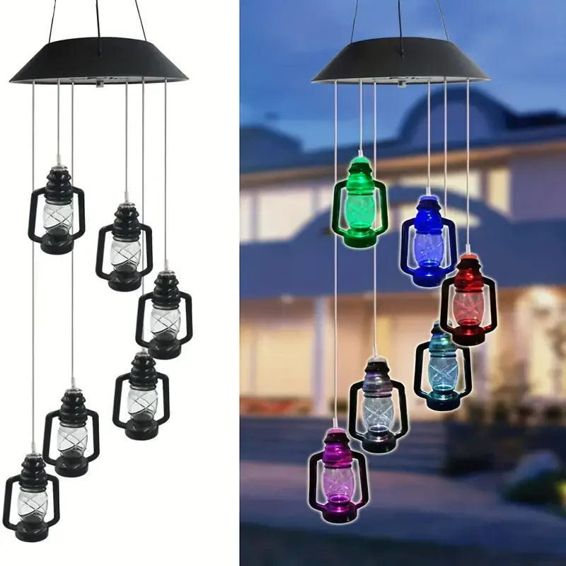 Solar Wind Chime Kerosene Lamp Retro Solar Courtyard Lamp Home Porch Garden Decoration Hanging Lantern Outdoor Decoration
