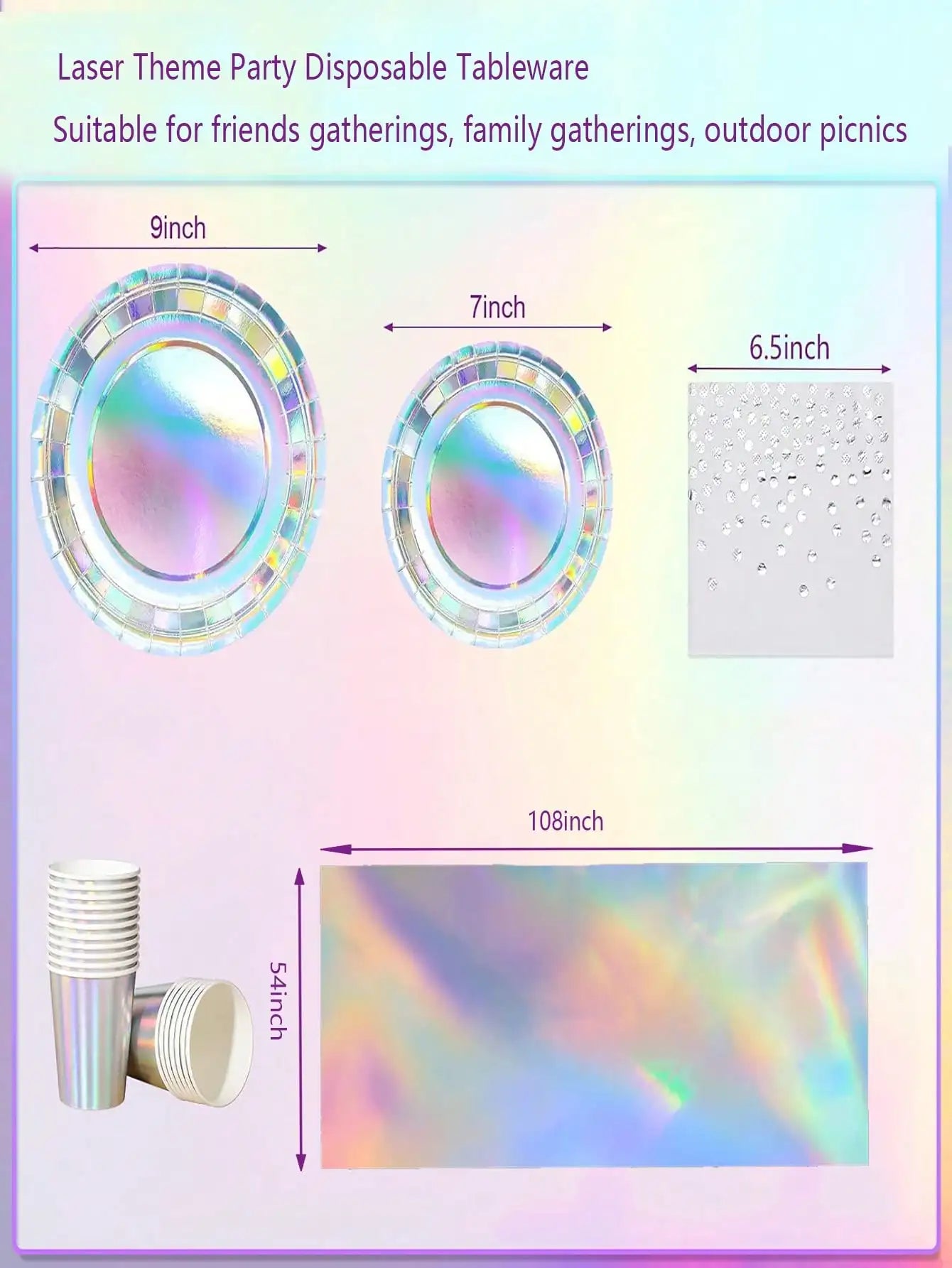Rainbow Party Supplies Decorations, Holographic Paper Plates and Napkins Set for Birthday Wedding Holiday Party, Christmas