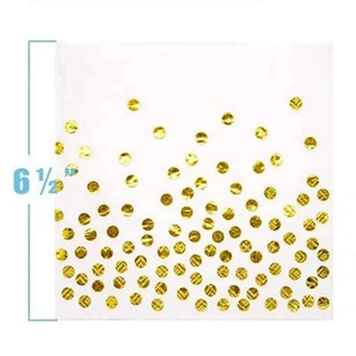 Disposable Paper Plates Gold Party Supplies, Golden Polka Dots Birthday and Baptism Decorations, include Plates and Cups, Napkin
