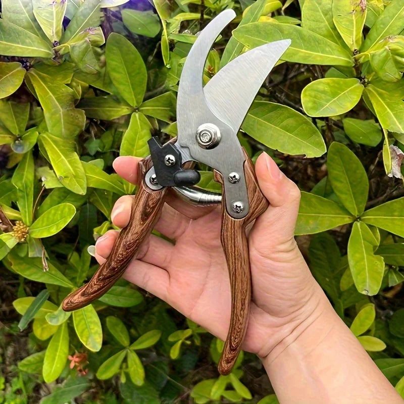 Garden Pruning Shears - Labor-Saving Spring, Sharp Blade, Bent Head, Glass Fiber Wood Grain Sponge Handle