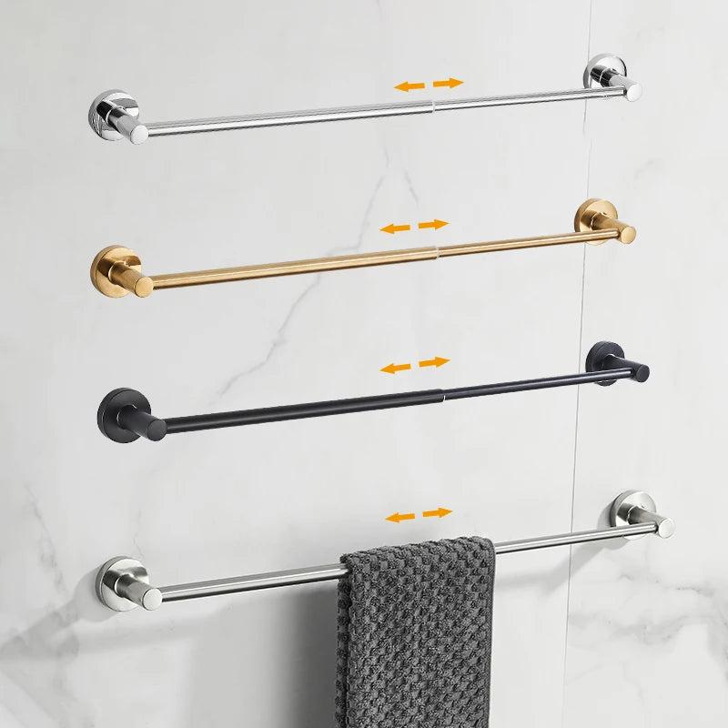 Bathroom Retractable Towel Single Bar Black, Chrome Single Towel Rack Extended Drying Towel Hanging Bar Bathroom EL81024