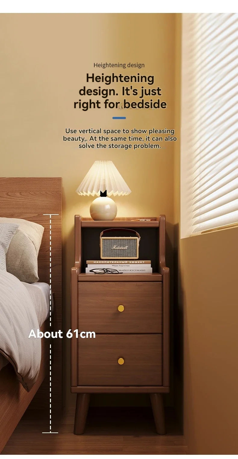 Bedside cabinet, household small bedroom storage, narrow cabinet, mini storage shelf, solid wood color, multi-purpose storage