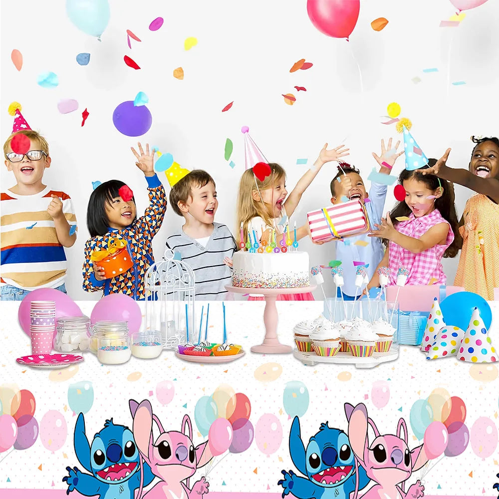 Lilo&Stitch Party Tablecloth Kids Treat Party Supplies Pink  Stitch Angel Tablecloth for Kids Baby Shower Disposable Tablecover