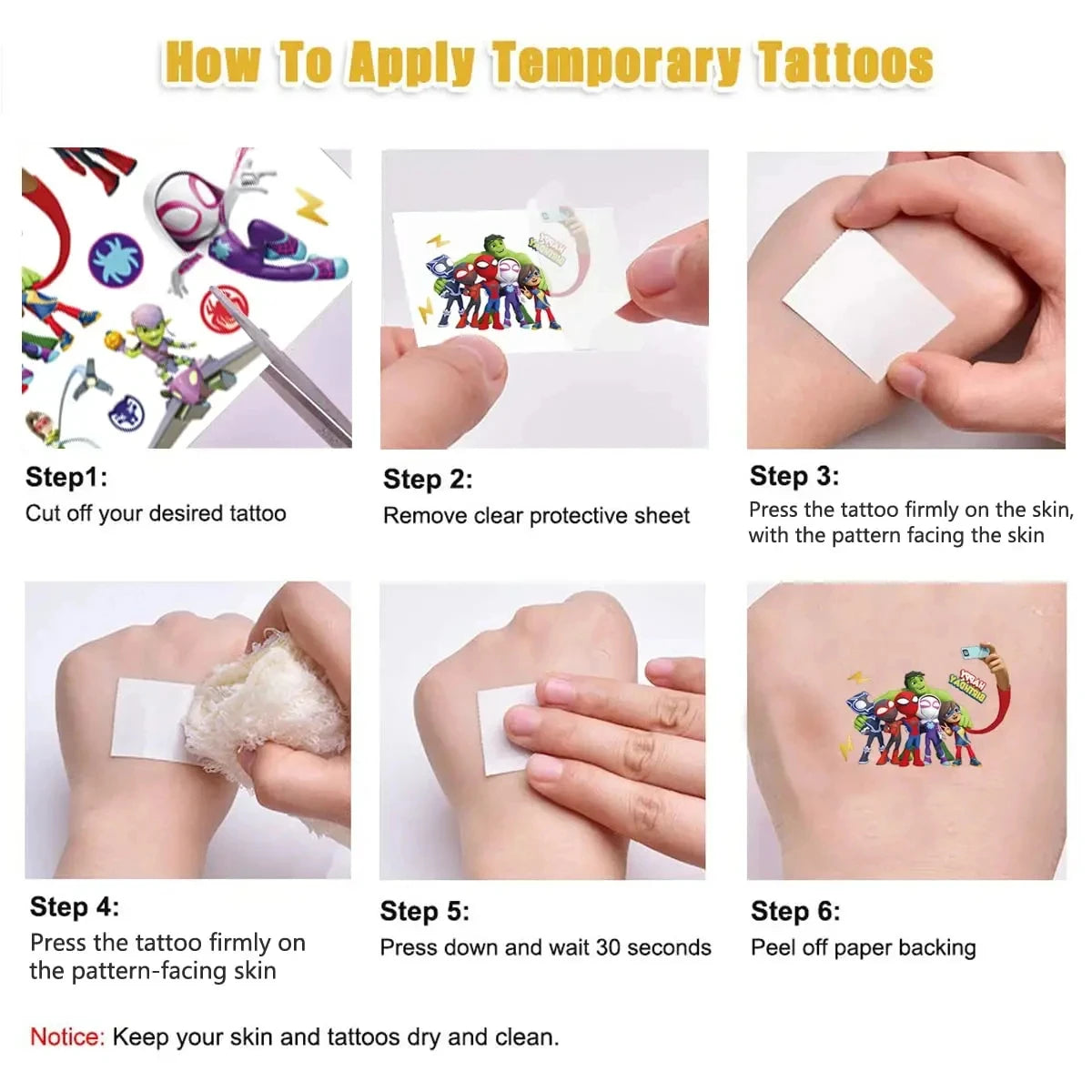 Spidey and His Amazing Friends Cartoon Stickers Spiderman Tattoo Sticker Party Favors for Kids Boys Birthday Party Decor Gifts