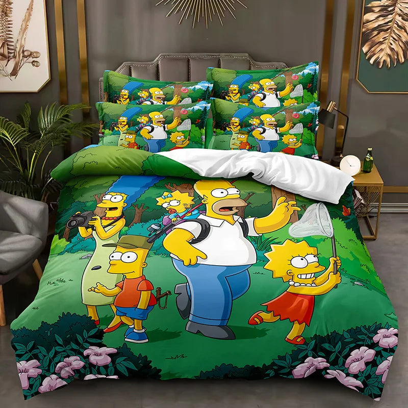 Cartoon SS-Simpson Printing Bedding Set, Comforter Bed Duvet Cover and pillow case 50 x 75cm for Kids Girl Boys Bedding set Gift