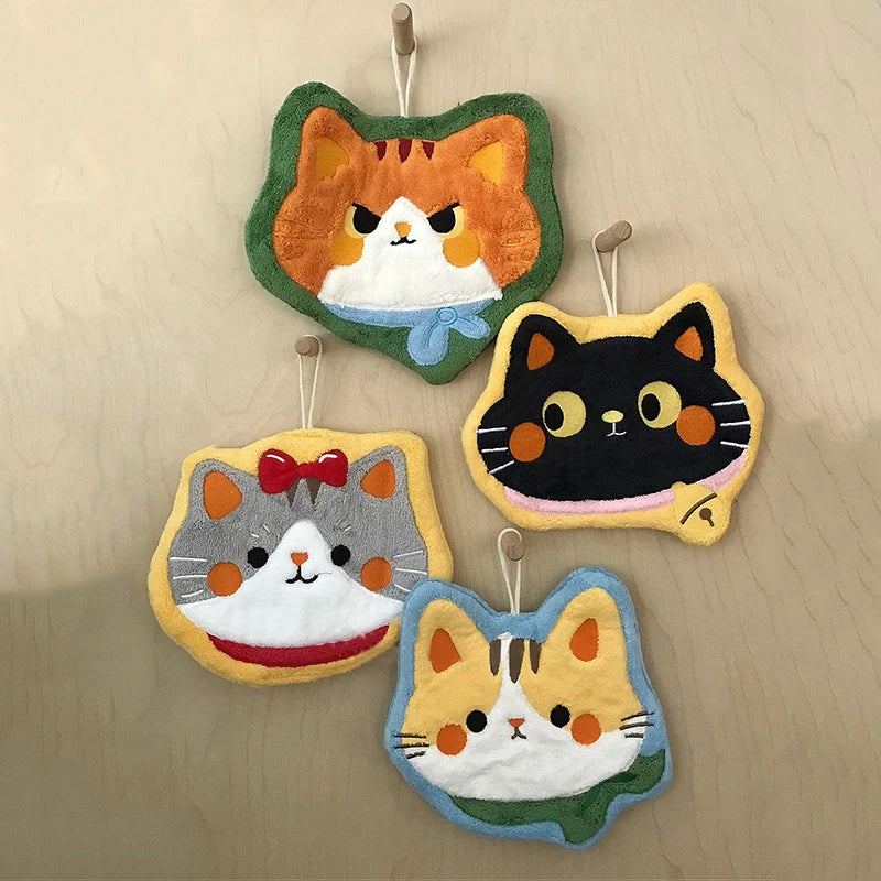 Cartoon Kitty Hand Towel Bathroom Soft Water-absorbing Towel Coral Fleece Handkerchief Hanging Kitchen Washing Hand Cloth Rag
