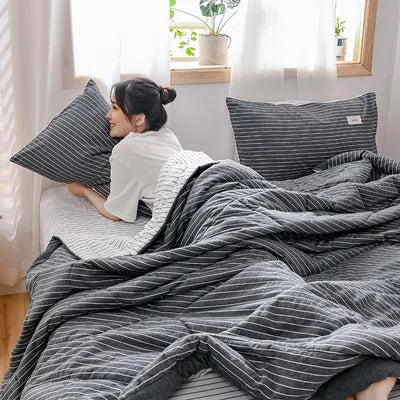 Soft Throw Striped Down Cotton Quilt Blanket Luxury For Cooling Summer Couch Cover Bed Machine Wash Bedspread