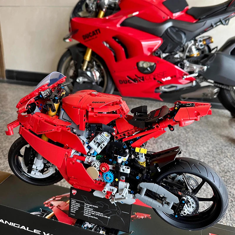 2025 MOC Technical 42202 Ducatis Panigales V4 S Motorcycle Building Blocks Model Mechanical Group Bricks Toys Children Boy Gift