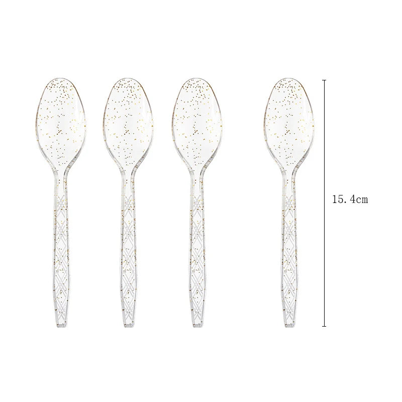 Transparent gold powder colored tableware Theme Birthday Decorations Party Disposable Tableware Paper Napkins Cups Plates