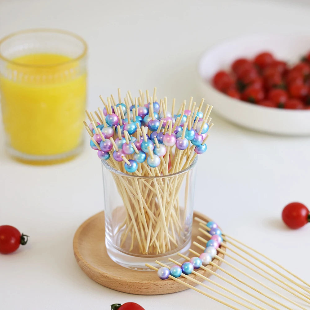 100pcs /50pcs Bamboo Fruit Fork Cocktail Prikker Skewers Disposable Fruit Fork Cocktail Prikkers Forks Food Picks Wedding Party