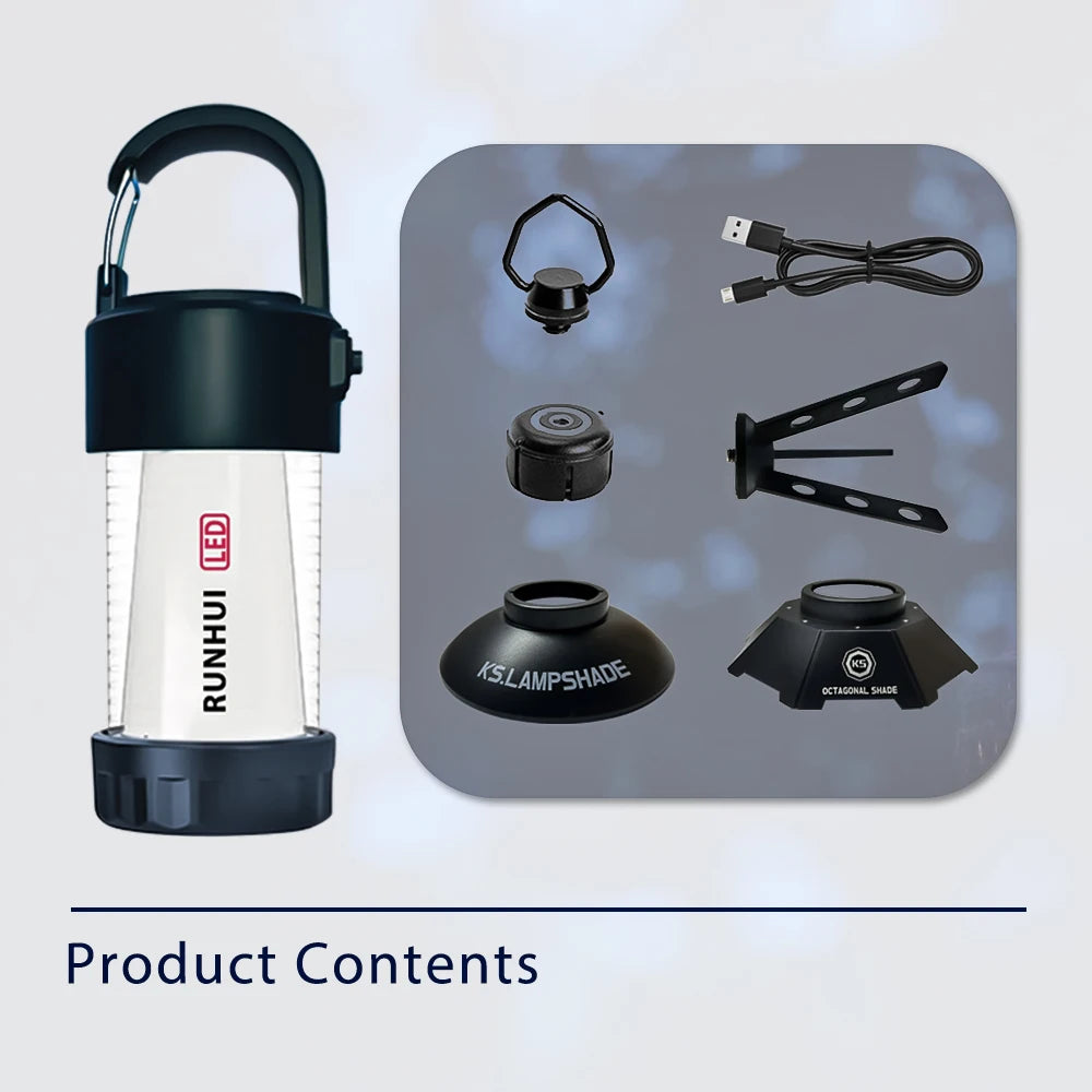 ML4 Outdoor Camping Lantern LED Camping USB Rechargeable Light, Free Tripod, Magnetic Base, 2 Lampshades