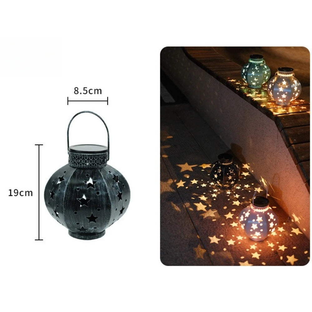 Garden Star Projector Lamp Hanging Solar Lights Outdoor Hanging Solar Lanterns Retro Solar Lamp with Handle Outside Decorations