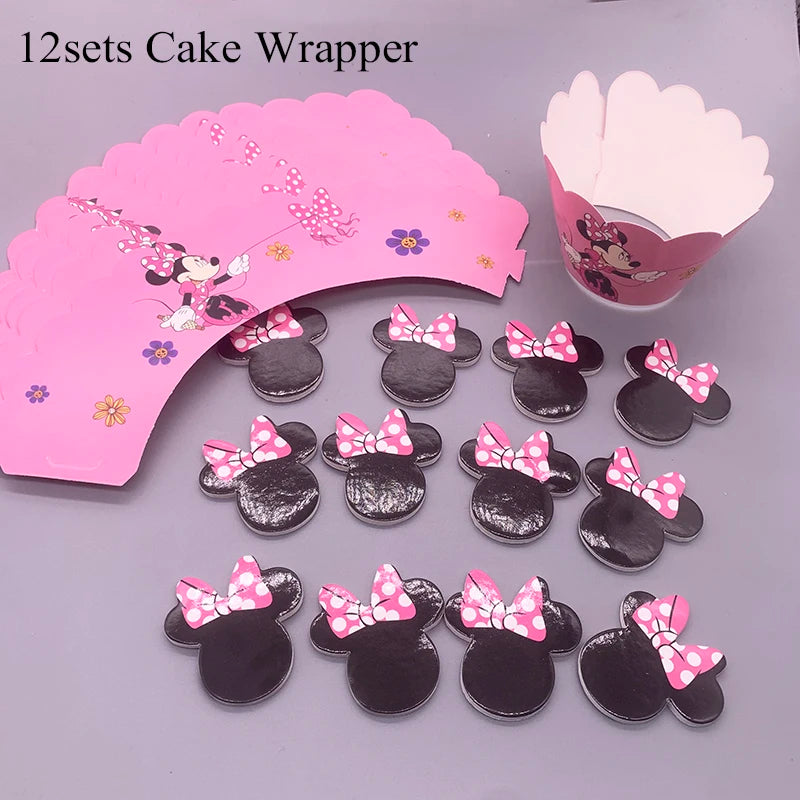 Disney Minnie Mouse Theme Birthday Party Shower Paper Disposable Tableware for girl favor DIY balloon Paper Cup Cake Plate Decor