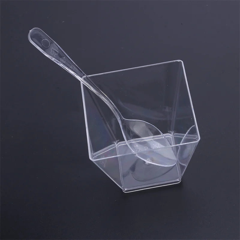 Disposable Tableware Set Dessert Cups Spoons Set Jelly Smoothie Mousse Fruit Cube Pudding Cup Party PS Dessert Suit Cups