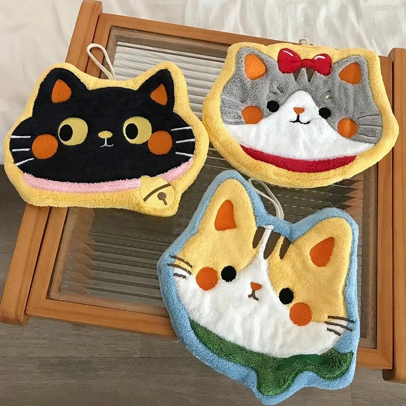 Cartoon Kitty Hand Towel Bathroom Soft Water-absorbing Towel Coral Fleece Handkerchief Hanging Kitchen Washing Hand Cloth Rag