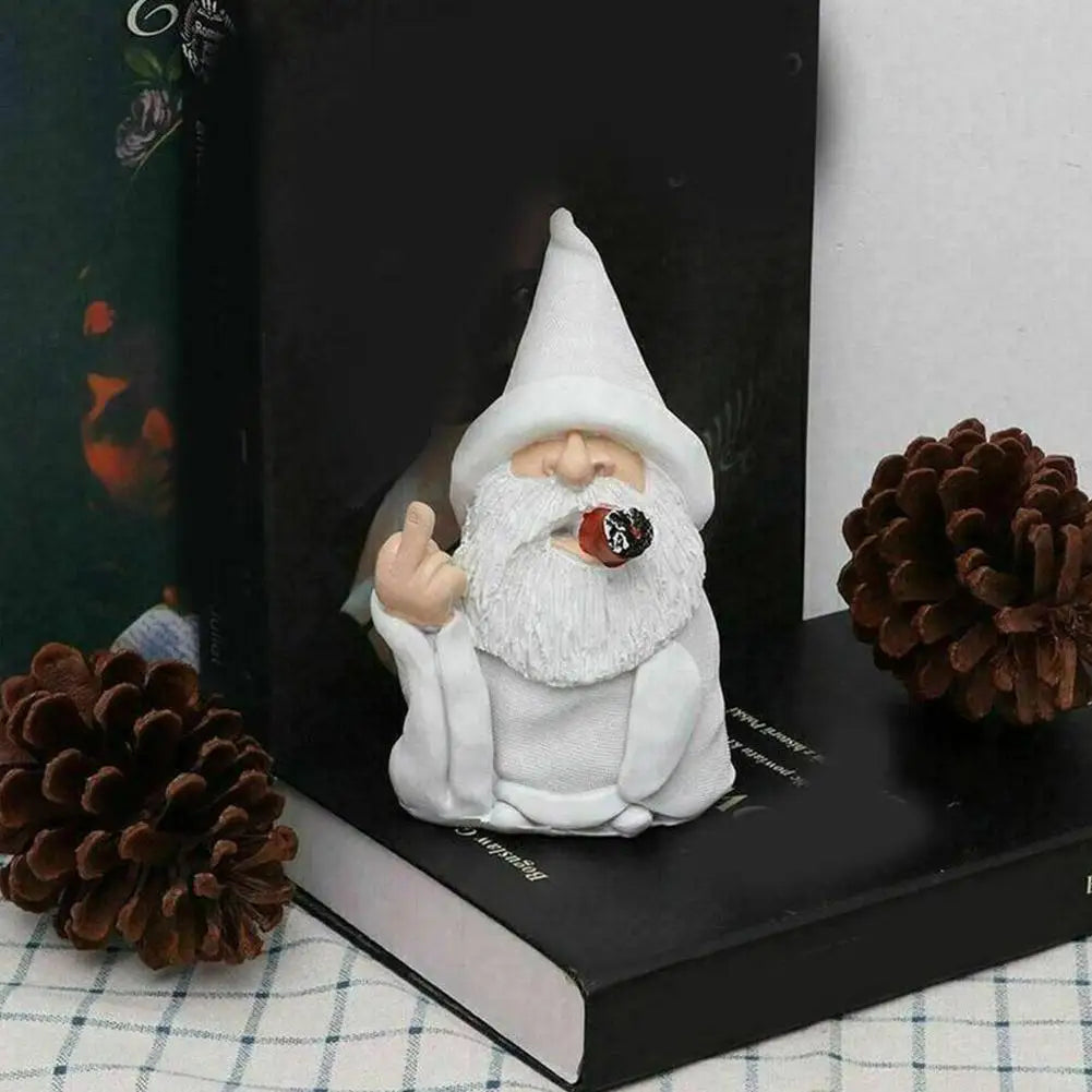 Smoking White White Beard Old Man Smoking Scissors Hand Resin Decoration Ornaments With Middle Finger Garden Gnomes Statues