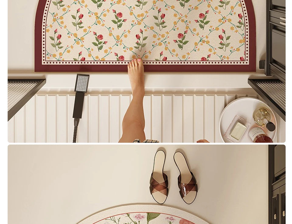 Bathroom Mat Semicircular Rug Absorbent Toilet Carpet Doormat Floor Mats Water-absorbent Soft Washable Bath Non-slip Area Rugs