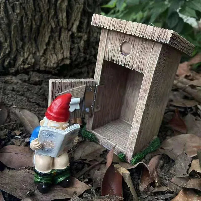 Reading Book Gnome Statue Sculpture Forgot Closing Door Resin Funny Vivid Naughty Dwarf Figurine Ornament Garden Decor Art Craft