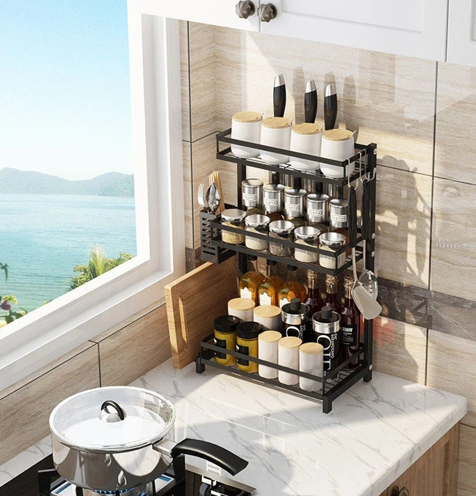 Kitchen Spice Rack Kitchen Storage Rack Household Accessories Multifunctional Dish Cutlery Knife Spoon Sink Rack Set Organizer