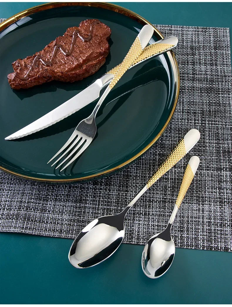 Kitchen Tableware Cutlery Set  Cutlery Set Stainless Steel Luxury Dinnerware Fork Spoon Knife Western Dinner Set Gold