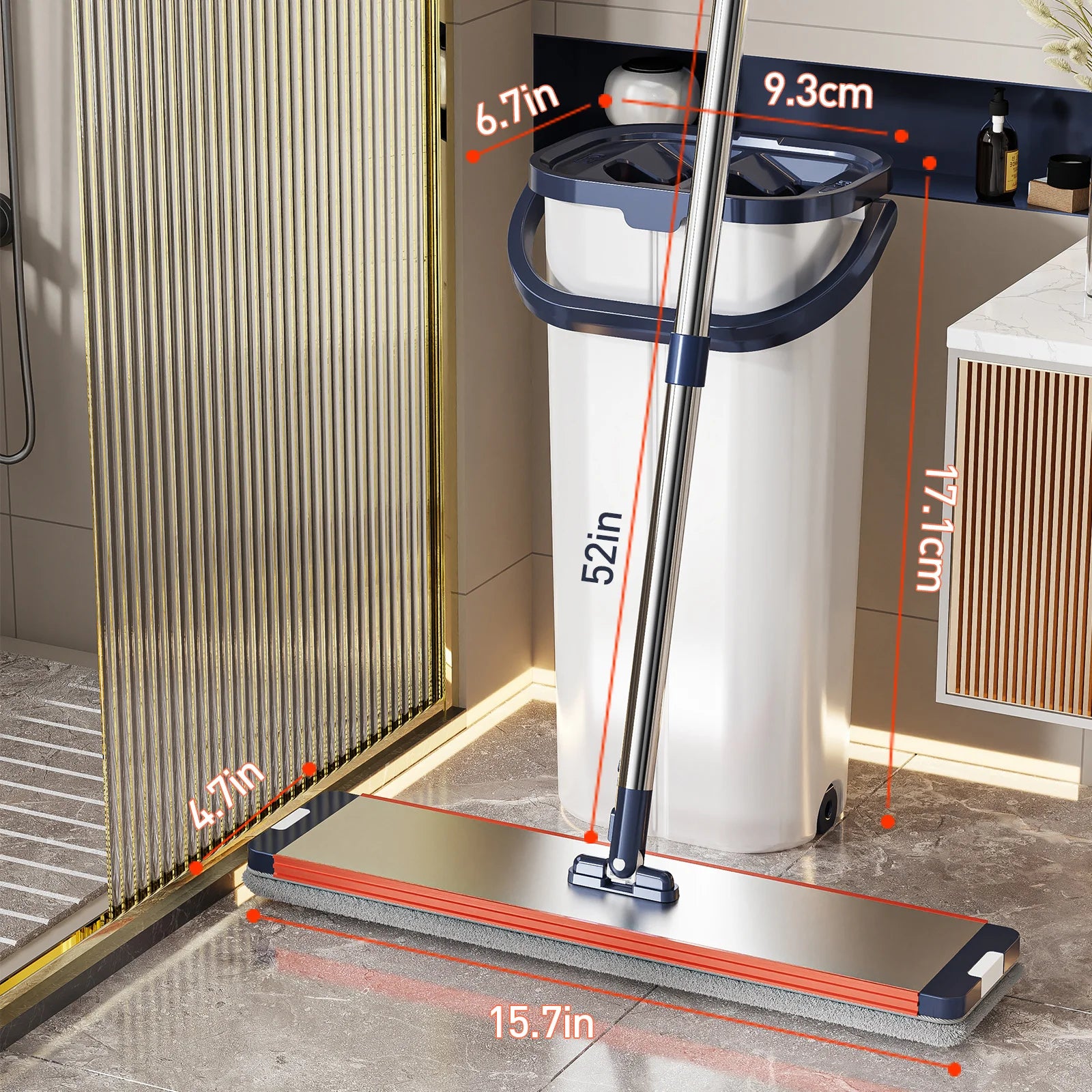 Floor Flat Squeeze Mop with Bucket Hand Free Lazy Cleaning Mop Microfiber 360 Rotating Self-Wringing Mop House Cleaning