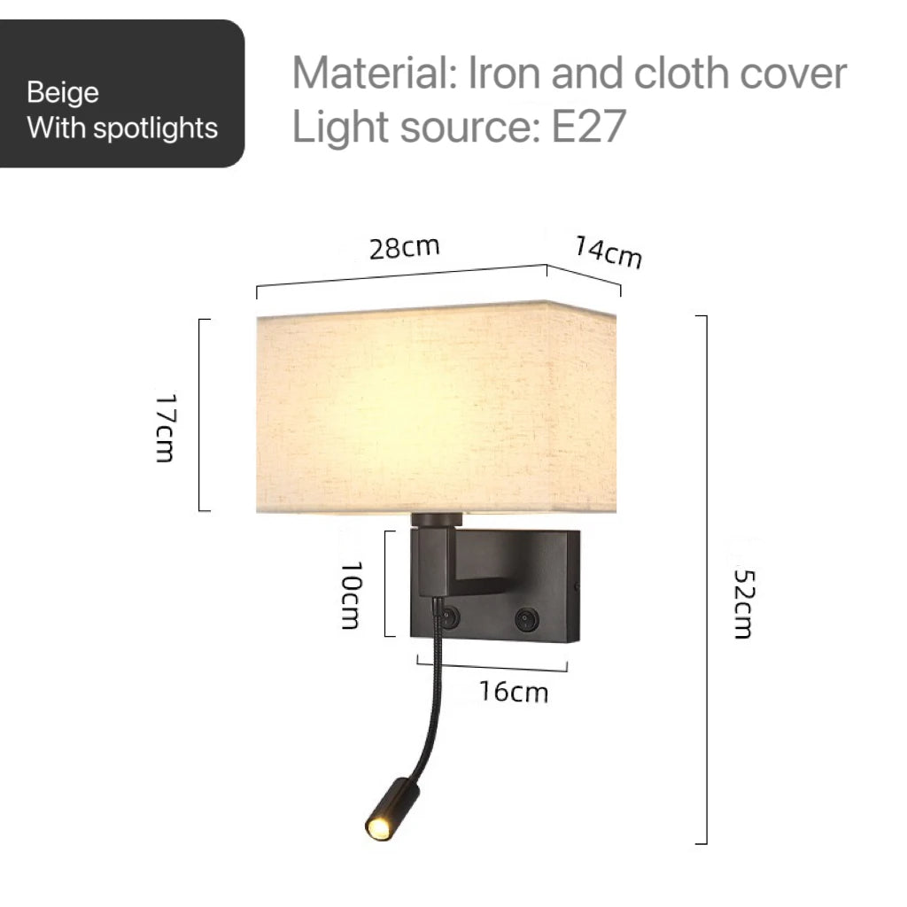 Modern Bedroom Bedside Hotel Wall Lamp Decoration Fabric Sconce Lights Reading Lighting Spotlight Simple Cotton Luminaire Indoor