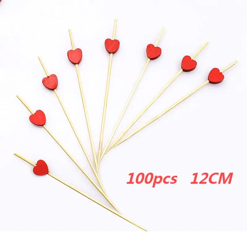 100Pcs Disposable Bamboo Skewers Food Picks Buffet Cupcake Fruit Fork Salad Vegetable Sticks Toothpick Skewer Party Cake Dessert