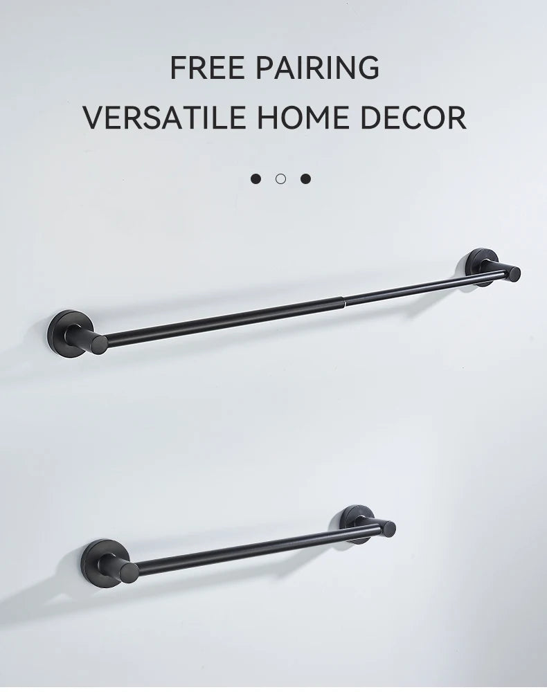 Bathroom Retractable Towel Single Bar Black, Chrome Single Towel Rack Extended Drying Towel Hanging Bar Bathroom EL81024