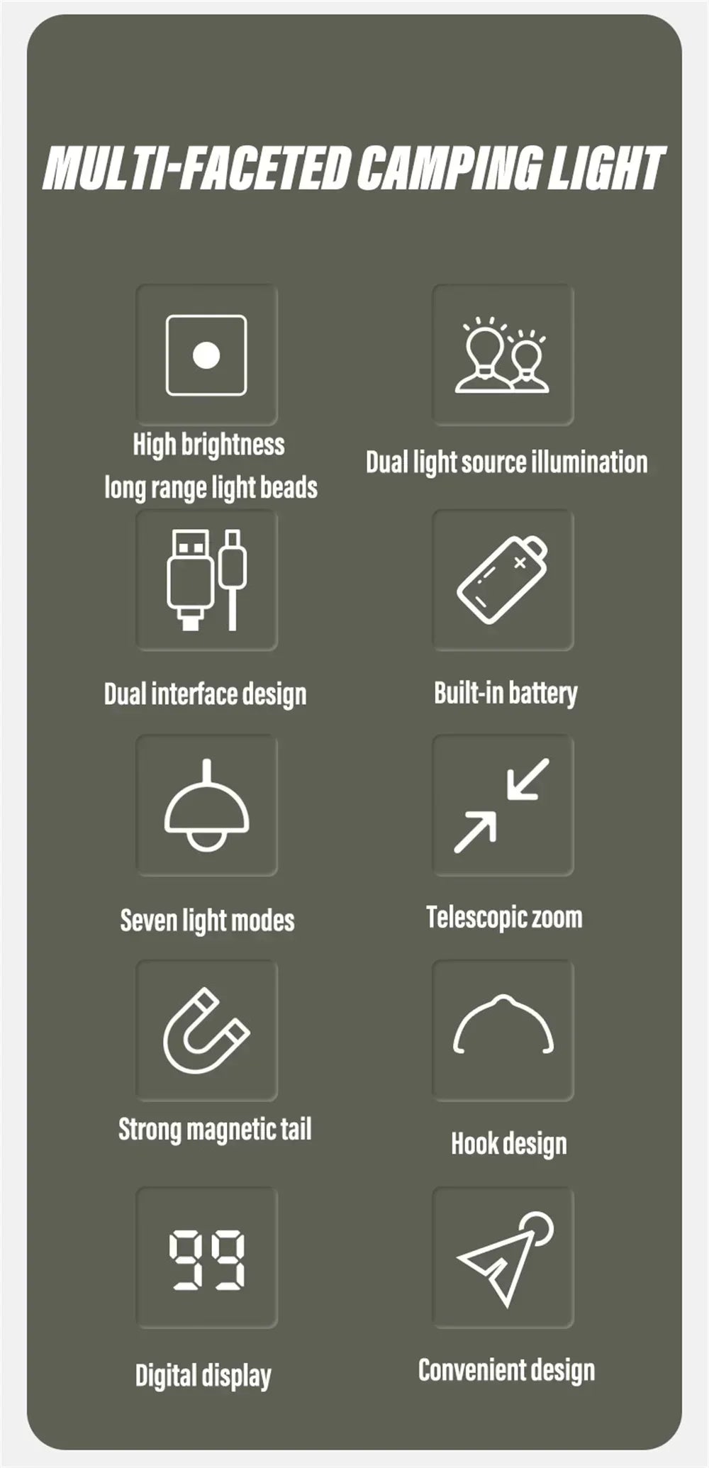 Rechargeable LED Portable Light Super Bright Flashlight Camping Light Work Light
