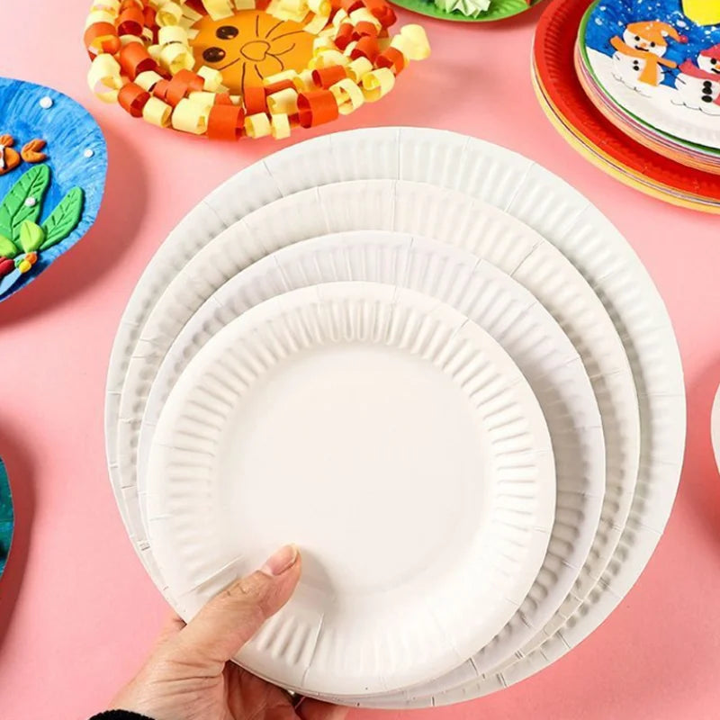 50pcs Paper Plate, Disposable Party Tableware, Bone Spitting Plate, Picnic Plate, Children's Drawing Diy White Cardboard, Decora