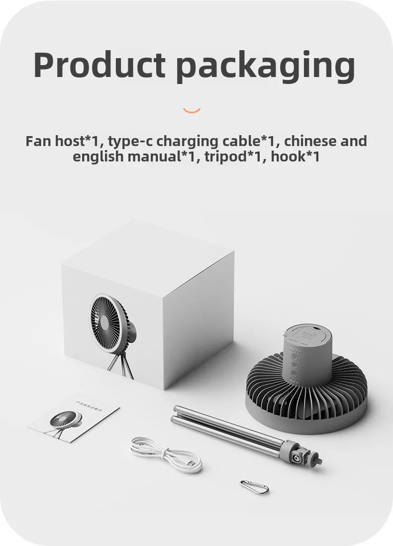 New 10000mAh Camping Fan with Power Bank LED Lighting Rechargeable Desktop Portable Circulator Outdoor Ceiling Electric Fan 2025