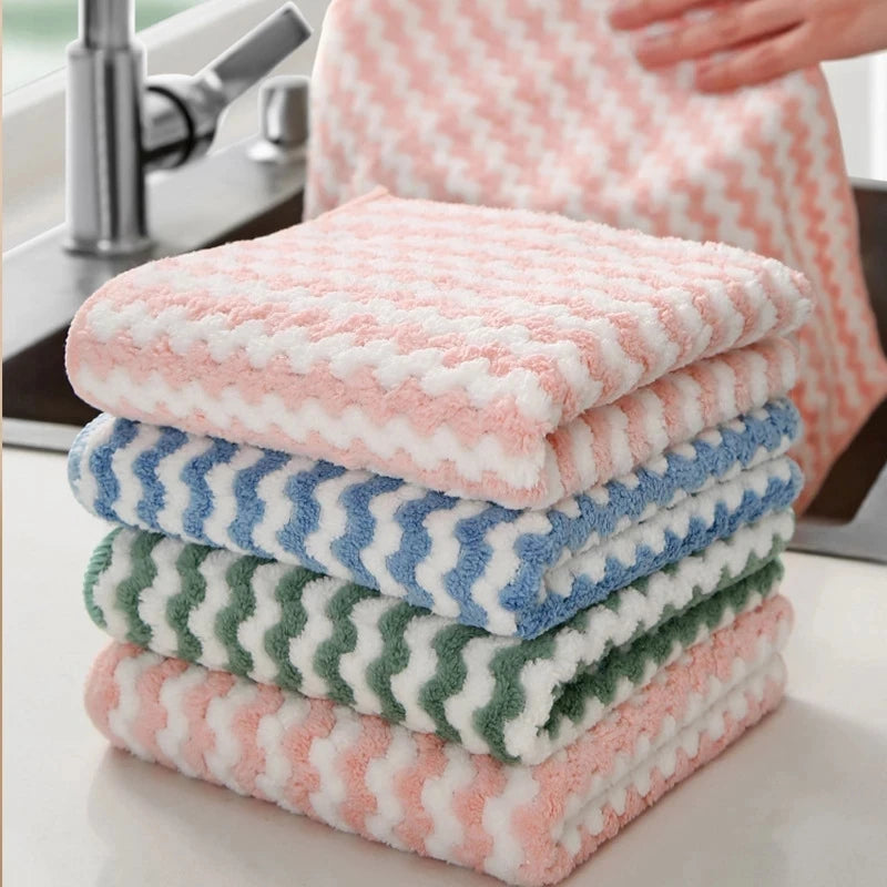 Coral Fleece Dishcloths Thickened Kitchen Cleaning Towel Absorbent Non-stick Oil Microfiber Rag Pan Pot Dish Wipe Cloth