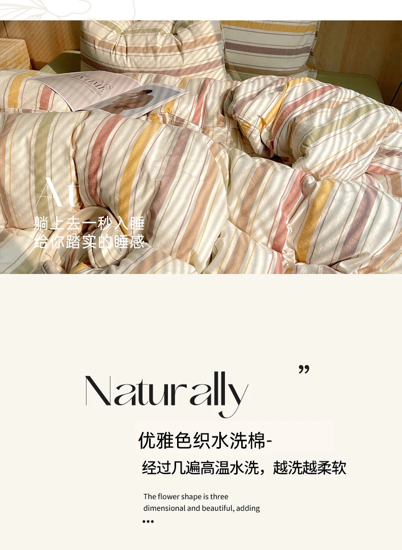 100% cotton Soft Bedding Set Stripe Printing Duvet Cover with Pillow Case Bedclothes Bedspread Pillowcases Comforter Sets