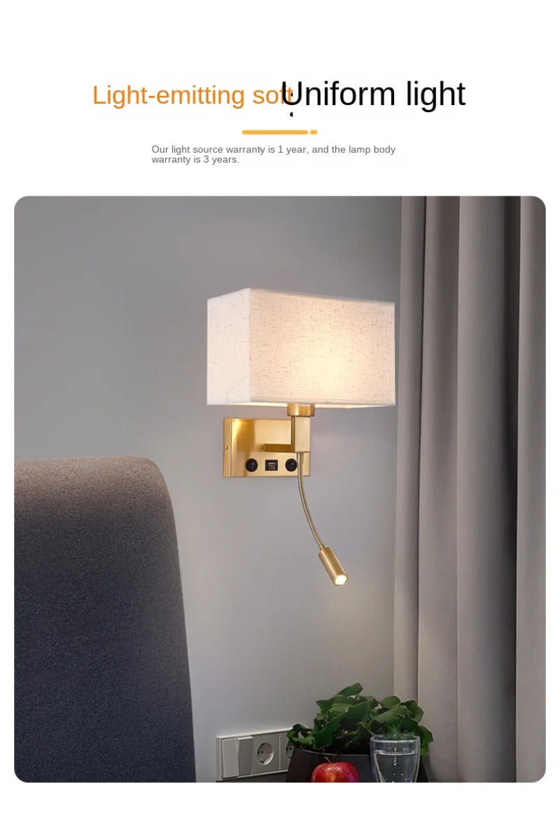 Modern Bedroom Bedside Hotel Wall Lamp Decoration Fabric Sconce Lights Reading Lighting Spotlight Simple Cotton Luminaire Indoor