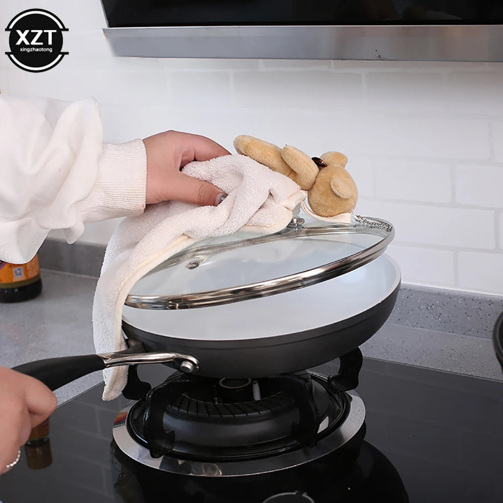 Cute Bear Quick-Dry Hand Towel Coral Fleece Holdable Kitchen Toilet Towel Absorbent Wipe Plush Hand Towel Bathroom Hanging Towel