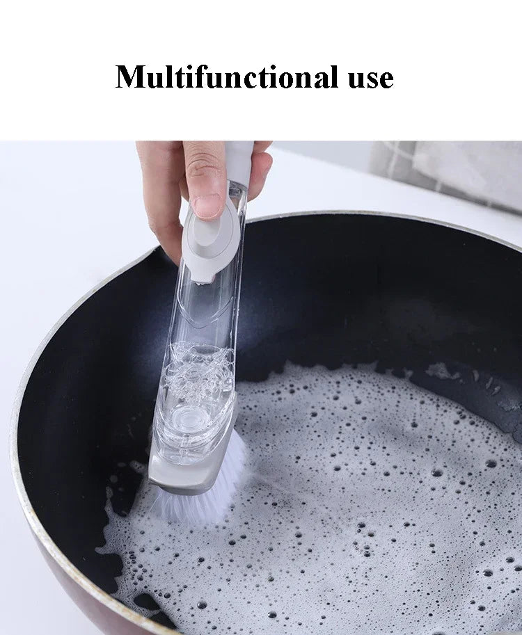Kitchen Cleaning Brush 2 In 1 Long Handle Cleaing Brush with Removable Brush Sponge Dispenser Dishwashing Brush Kitchen Tools