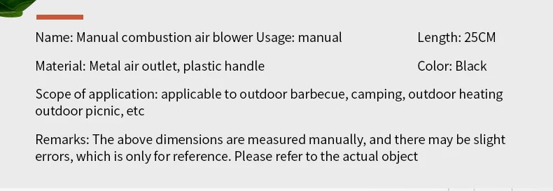 Hand-cranked Air Blower Barbecue Fan Mini Portable BBQ Grill Fire Bellows Picnic Camping Accessories Outdoor Hand Tools