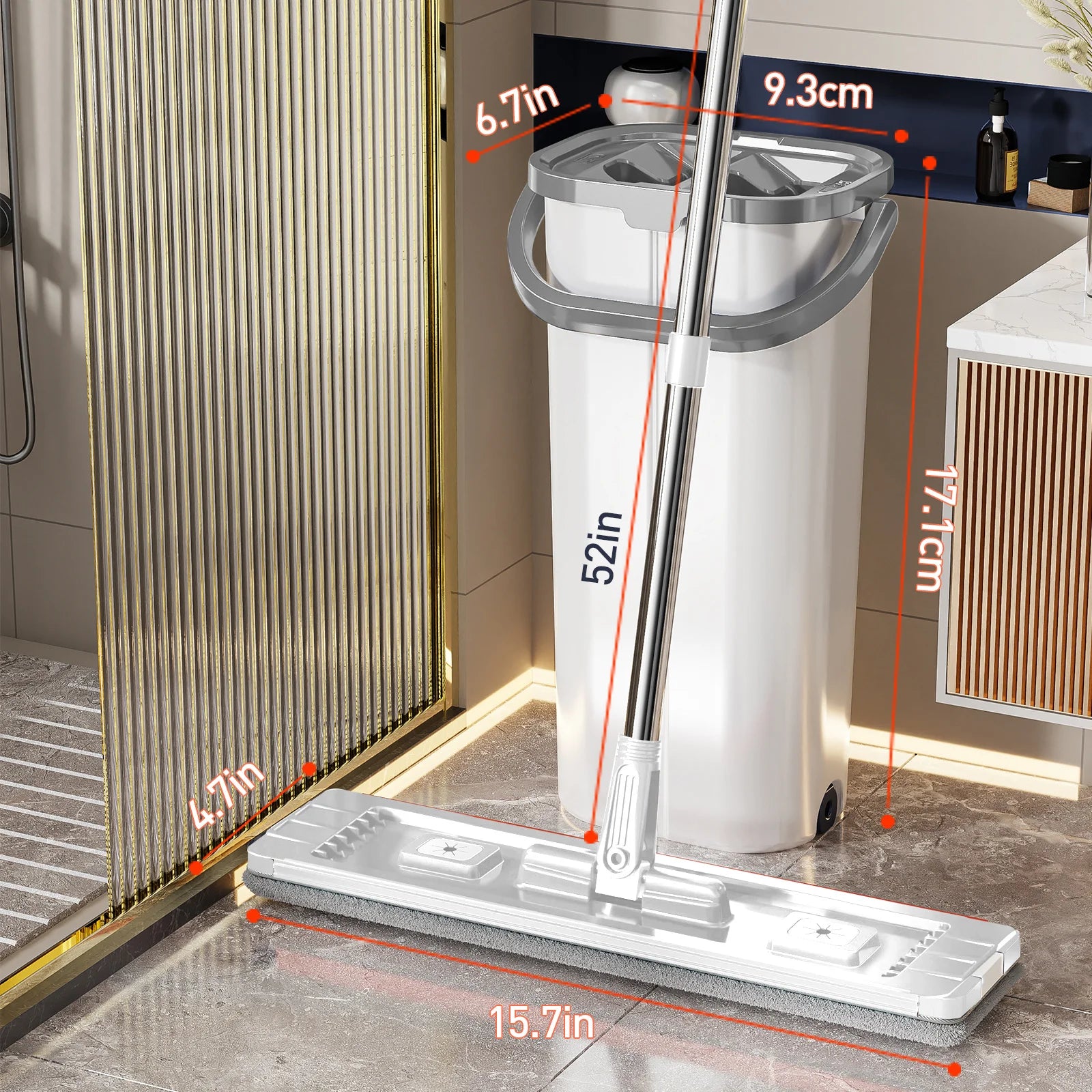 Floor Flat Squeeze Mop with Bucket Hand Free Lazy Cleaning Mop Microfiber 360 Rotating Self-Wringing Mop House Cleaning