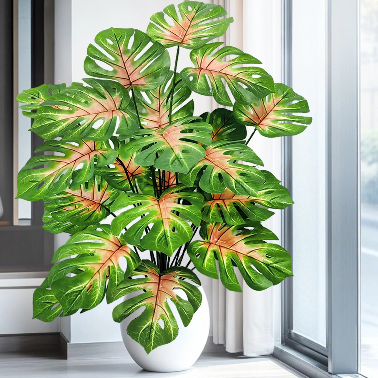40-103cm /40.5in Artificial Monstera Plants Fake Palm Tree Plastic Turtle Leaves Green Tall Plants For Home Garden Room Decor