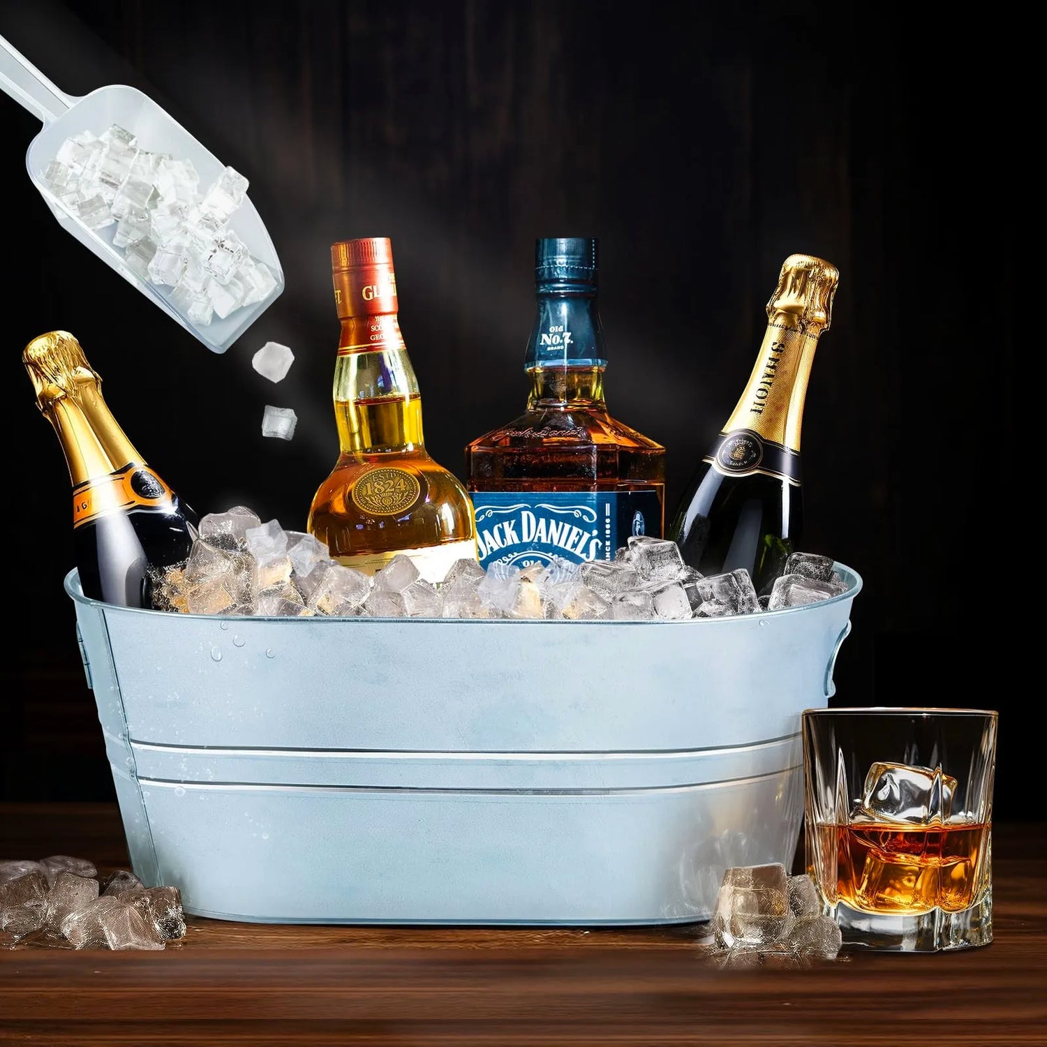 Galvanized Metal Ice Buckets Wine Beverage Tub With Handle Large Ice Buckets For Beer Champagne Cocktails Cooling Supplies