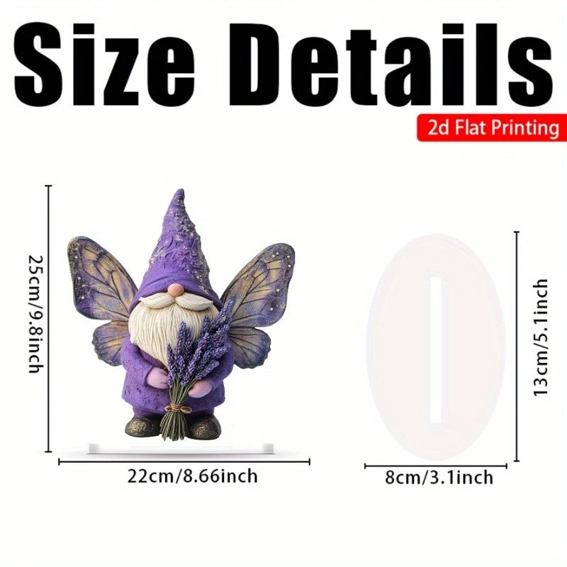 1pc Charming Purple Lavender Gnome Figurine - 2D Flat Acrylic Bohemian Garden-Themed Decor for Living Room, Study Outdoor Spaces